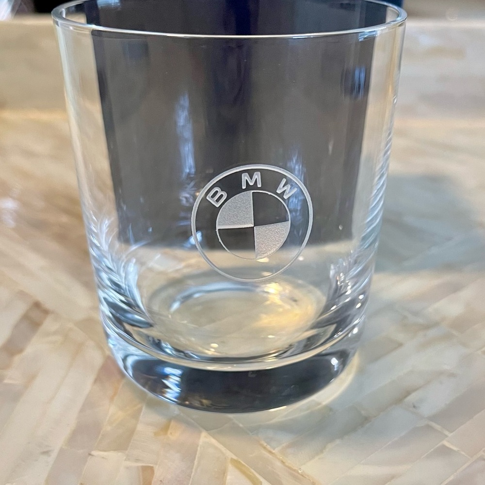 NEW Set of 4 BMW etched short drinking glasses